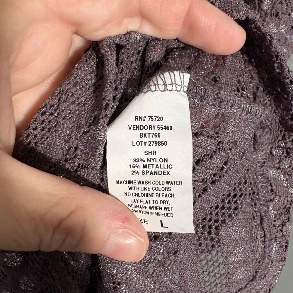BKE Women's Y2K Gray & Silver Lace & Metallic Tank Top - Size Large - Chevron - Picture 6 of 7